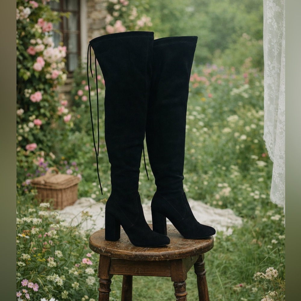 Steve Madden Black Suede Over The Knee Boots